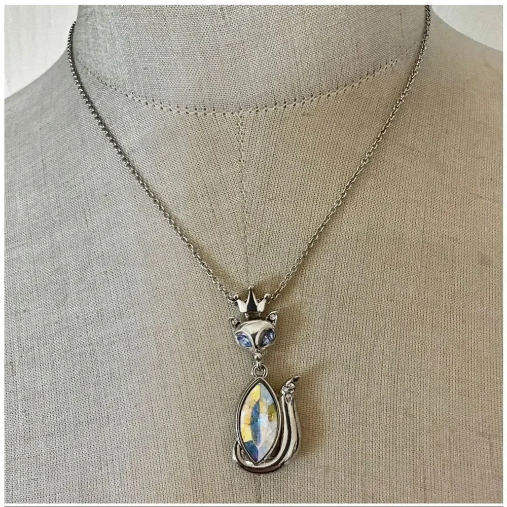 Betsey Johnson Crowned Cat Aurora Crystal Pendant Necklace